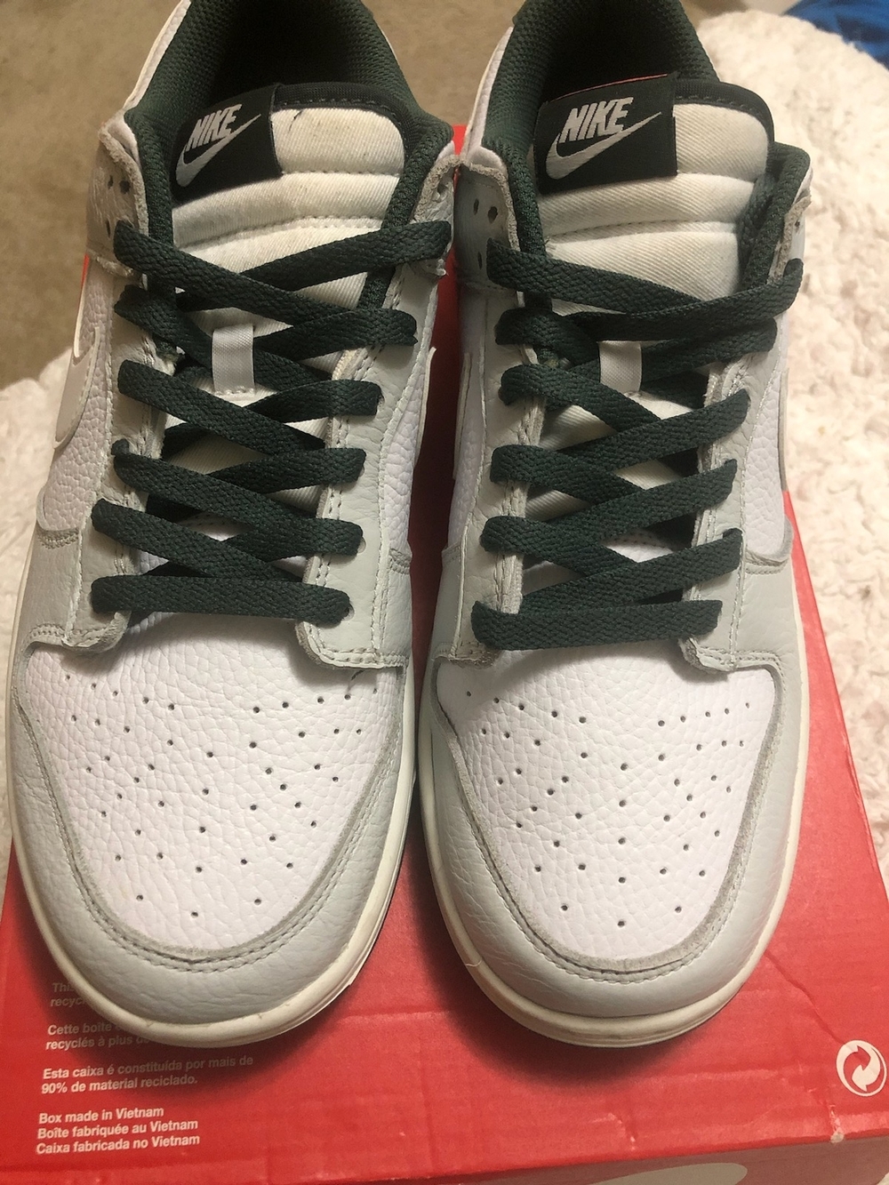 Nike White Low-Top Sneakers with Dark Green Laces